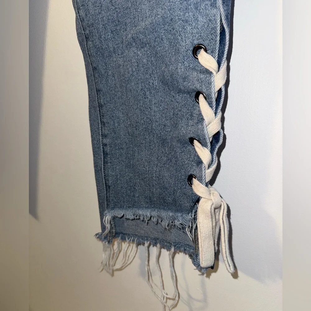 Hidden Lace Up Denim Straight Leg Jeans Size 26 - Picture 4 of 16